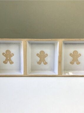 Primitives by Kathy Gingerbread Man Tidbit Tray Divided Stoneware Serving Dish